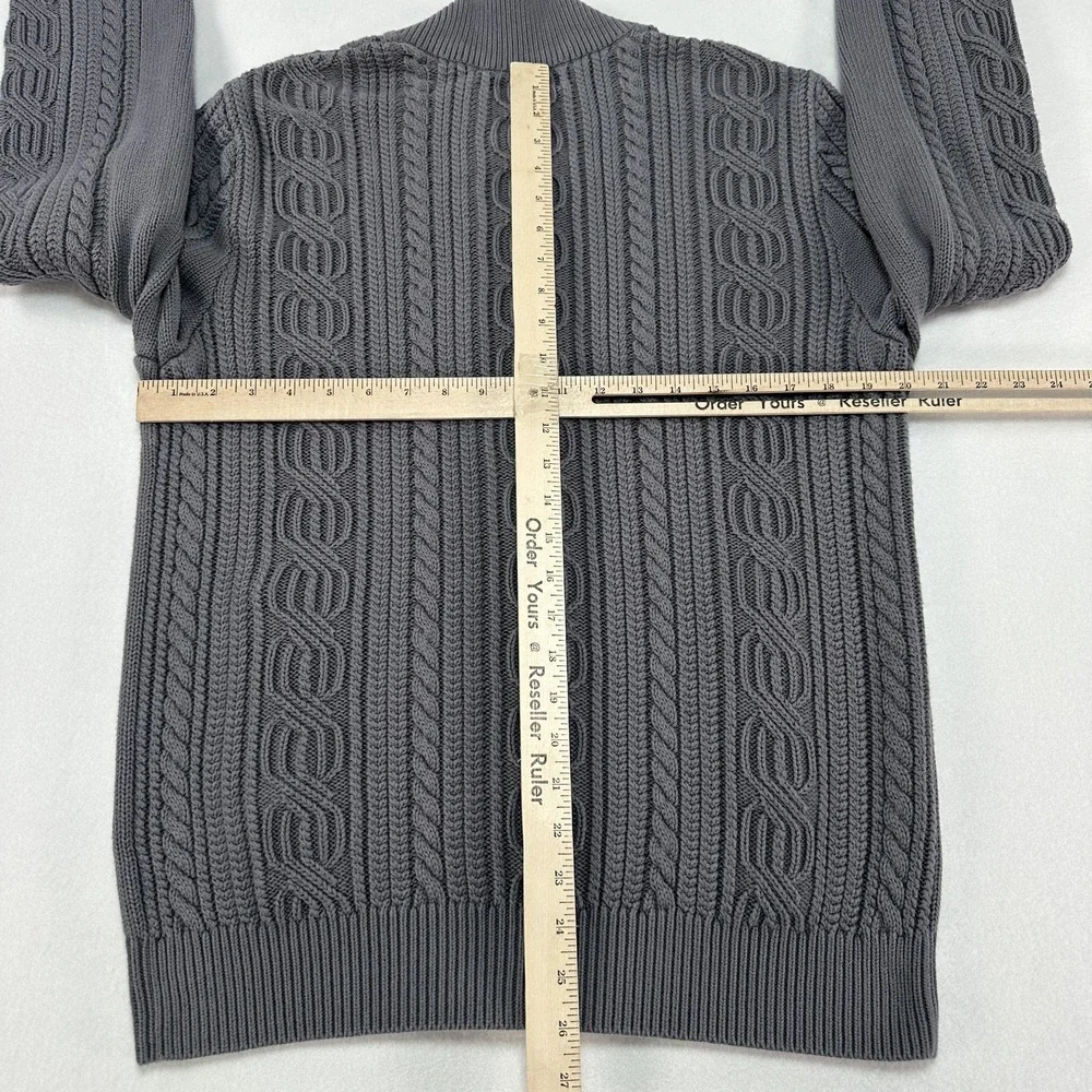 Banana Republic Sweater Mens Large Gray Full Zip Cable Knit Cotton Prep College